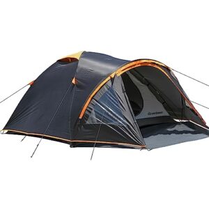 EchoSmile 4 Personen Camping Zelt in dunklem Blau und leuchtendem Orange, ideal für Outdoor-Aktivitäten, wasserdicht mit einer Wassersäule von 5000 mm, bietet Platz für bis zu vier Personen.