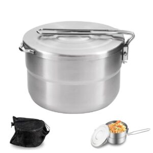 Hochwertiger Edelstahl Camping Topf mit 1,5 Liter Fassungsvermögen, faltbarem Griff und sicherem Deckel, ideal für Outdoor-Aktivitäten wie Camping und Wandern.