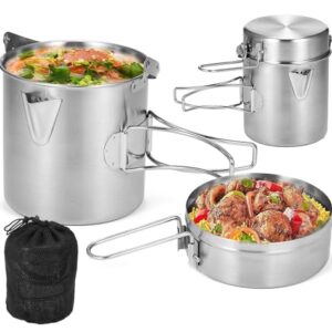 Edelstahl Camping Topf 1L mit Zutaten, ideal für Outdoor-Aktivitäten wie Camping, Wandern und Picknick.