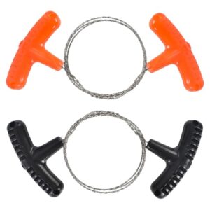 Zwei Sets von Edelstahl Drahtsägen mit ergonomischen T-förmigen Griffen, ideal für Outdoor-Abenteuer und Camping-Ausflüge.
