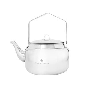 Edelstahl Outdoor-Kaffeekessel 2 Liter für Camping und Grill, mit ergonomischem Griff und schönem Design, ideal für Getränke am Lagerfeuer.