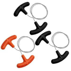 Drei Stück Edelstahl Seilsäge mit ergonomischen Griffen in Orange und Schwarz, ideal für Outdoor-Aktivitäten wie Camping und Gartenarbeit.