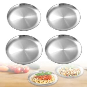 4-teiliges Edelstahl Teller Set mit zwei verschiedenen Größen (Ø 20 cm und Ø 23 cm) auf hellem Hintergrund, ideal für Camping, Picknick und Küche.