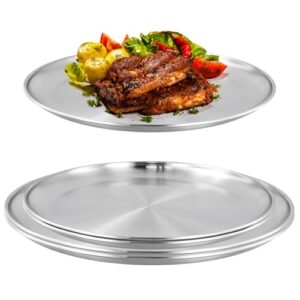 Hochwertiges 5er Set Edelstahl Teller mit zwei Größen, ideal für Camping, Picknick und BBQ, elegant im Design und langlebig.