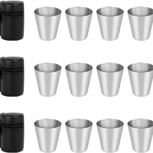12 Stück Edelstahlbecher Set mit 3 Lederetuis für tragbare Nutzung, stapelbare Schnapsgläsers aus lebensmittelechtem Edelstahl 304.