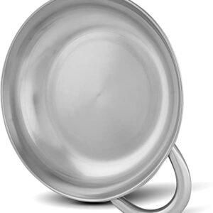 Runder 18/8 Edelstahl Teller mit Griff, 18 cm Durchmesser und 5 cm Tiefe, ideal für Outdoor-Aktivitäten und umweltfreundlich.