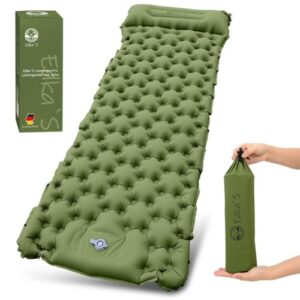 Edka'S selbstaufblasende Isomatte in khakigrün für Camping und Outdoor-Aktivitäten, leicht und tragbar mit integriertem Kopfkissen.
