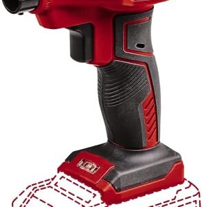 Einhell Akku-Luftpumpe CE-AP 18 Li-Solo in Rot und Schwarz, ideal zum Aufblasen und Entlüften von Freizeitartikeln mit ergonomischem Griff und LED-Licht.