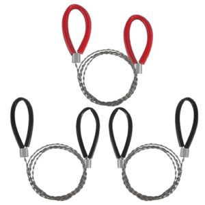 Set aus drei 80 cm langen Edelstahl Drahtsägen mit ergonomischen Griffen, ideal für Outdoor-Aktivitäten und Camping.