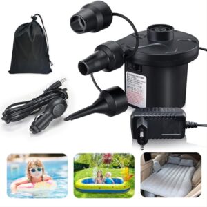 Elektrische Luftpumpe 2 in 1 mit verschiedenen Aufsätzen für Luftmatratzen, Pool und Boot, ideal für unterwegs und Camping.