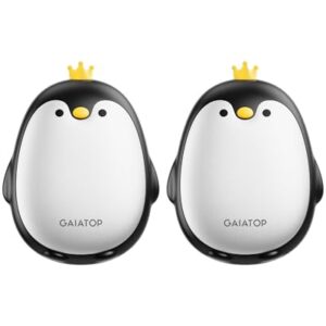 Zwei elektrische Handwärmer im Pinguin-Design, tragbar und wiederverwendbar, ideal für kalte Tage beim Outdoor Camping oder Wandern.