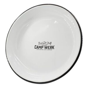 CAMPWERK Emaille Teller tief 450ml, robuster und feuerfester Campingteller für Outdoor-Aktivitäten, mit stilvollem Design und naturnahen Motiven.