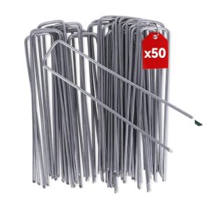 50 stabile Erdanker aus verzinktem Stahl zur Befestigung von Unkrautvlies und Gartenzubehör, in U-Form und wetterfest, ideal für Garten- und Landschaftsbau.