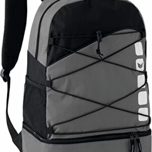 Erima Unisex CLUB 5 Multifunktionsrucksack in granit/schwarz mit Bodenfach und praktischen Mesh-Taschen für Sport und Freizeit