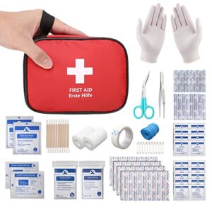 Mini Erste Hilfe Set in roter Tasche für Notfälle - enthält 90 Teile, ideal für Camping, Wandern und Auto.