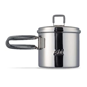 Hochwertiger Esbit Outdoor Kochtopf mit 625 ml Fassungsvermögen aus Edelstahl, ausgestattet mit Deckel und klappbaren Griffen, ideal für Camping und Outdoor-Kochen.