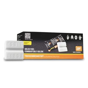 Esbit Trockenbrennstoff Tabletten in einer schwarzen Verpackung für Campingkocher, ideal zum Kochen und Erwärmen von Speisen im Freien