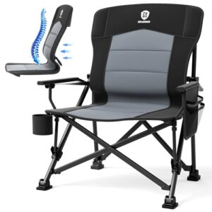 EVER ADVANCED Campingstuhl faltbar mit 230 kg Belastbarkeit, XL Sitzfläche von 62 cm, ergonomischer Lendenwirbelstütze und seitlicher Tasche für Getränke.