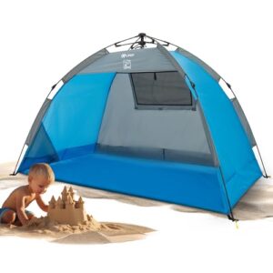 EXPLORER Automatik Strandmuschel in Blau mit UV Schutz 80+, ideal für Strandbesuche, einfach aufzubauen und schützend vor Sonne und Wind.