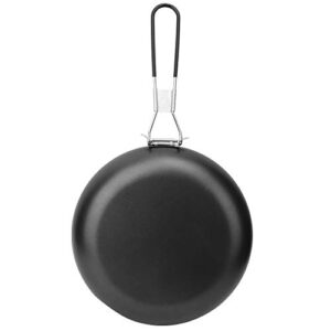 Faltbare Camping Bratpfanne mit Antihaftbeschichtung aus Eisen und hitzebeständigem Gummigriff, ideal für Outdoor-Kochen und Picknicks.
