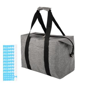 Faltbare 20L Kühltasche in Grau mit isolierter Innenauskleidung und Kühlakkus, ideal für Picknick und Camping.