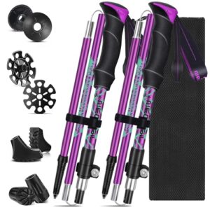 Faltbare Wanderstöcke aus Aluminium für Trekking und Nordic Walking mit ergonomischen Griffen und Zubehör für verschiedene Untergründe.