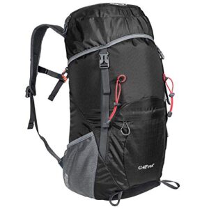 Faltbarer 40 Liter Wanderrucksack in Schwarz mit seitlichen Netztaschen und gepolsterten Schulterriemen, ideal für Outdoor-Aktivitäten und Abenteuer.