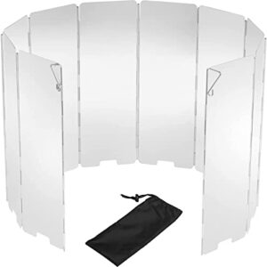 Faltbarer Aluminium Windschutz für Gaskocher, 10 Stück. Ideal für Outdoor-Kochen, bietet stabilen Schutz vor Wind und verbesserte Wärmeleitung.