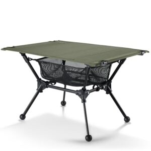 Faltbarer Campingtisch von OneTigris Dipper mit stabiler Aluminiumkonstruktion, höhenverstellbaren Beinen und netzartiger Ablage, ideal für Outdoor-Aktivitäten wie Angeln und Wandern.
