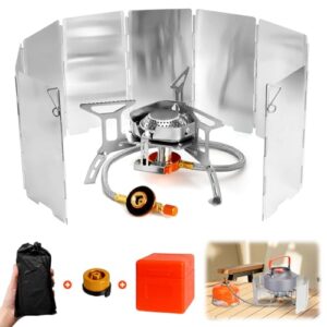 Kompakter faltbarer Campingkocher mit 3500W Leistung, ausgestattet mit klappbaren Windschutzscheiben und Piezozündung, ideal für Outdoor-Aktivitäten wie Camping und Wandern.