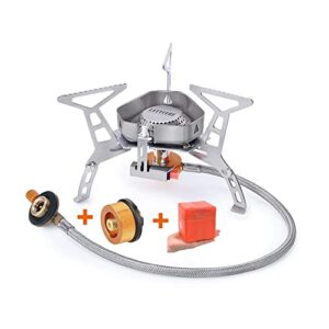 LATTCURE Gas Campingkocher 3500W faltbar aus Edelstahl mit Piezozündung und stabiler Standbeinen, ideal für Outdoor Camping und Picknick