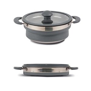 Faltbarer Kochtopf aus Edelstahl mit Glasdeckel und seitlichen Griffen, ideal für Camping und Outdoor-Kochen, 15 Liter Volumen
