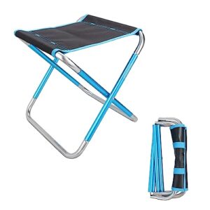 Faltbarer Klapphocker in Blau, leicht und tragbar, mit einem stabilen Metallgestell und strapazierfähiger Sitzfläche, ideal für Camping und Outdoor-Aktivitäten, kompakt und einfach zu transportieren.