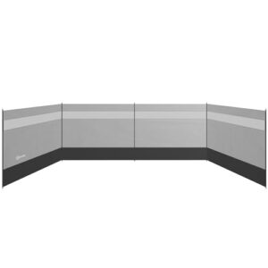 Faltbarer Windschutz für Camping und Garten, 725 x 140 cm in Grau mit lichtdurchlässigem Fenster und stabiler Konstruktion, ideal für den Außenbereich.