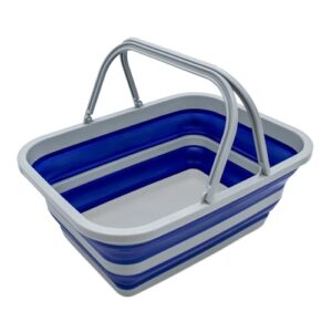 Camping Kunststoff Becken blau-grau mit Griffen - 16 Liter faltbar und ideal für Outdoor Aktivitäten wie Camping, Picknicken und Festivals.