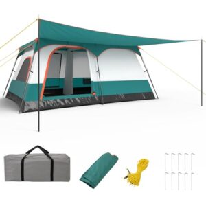 Geräumiges Familienzelt für 8-10 Personen mit Vorzelt und zwei Eingängen, ideal für Camping, Reisen und Outdoor-Aktivitäten.