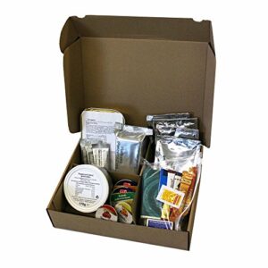 Feddeck EPa Typ IV Einmannpackung mit 3 Geflügelhacksteaks und Curry-Reis, ideal für Outdoor-Aktivitäten und Notverpflegung, inklusive Tagesration Schokolade