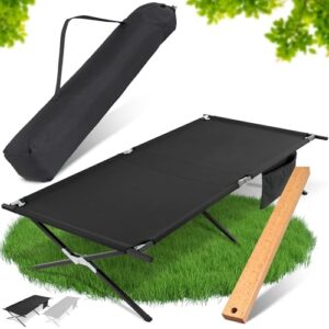 HAINBAUR Feldbett XXL in geöffnetem Zustand auf grünem Untergrund, robust und stabil mit Tragetasche, ideal für Camping und Outdoor-Aktivitäten.