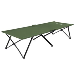 Klappbares Feldbett in Olivgrün mit Metallrahmen, ideal für Camping und Outdoor-Aktivitäten, Maße 206 x 75 x 45 cm, belastbar bis 110 kg.