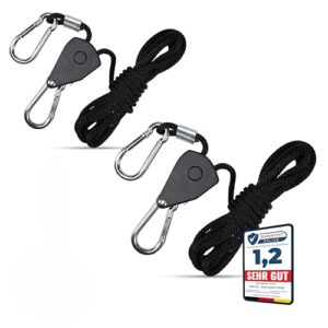FENITEC 4X Seilratsche mit Haken, Tragkraft 68kg, ideale Lösung für das Aufhängen von Grow-Lampen und Sonnensegel, mit robustem Material und sicherer Handhabung.