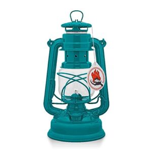 Feuerhand Sturmlaterne Baby Special 276 in Türkis, hochwertige Petroleumlampe aus pulverbeschichtetem Stahl mit bruchsicherem Glas