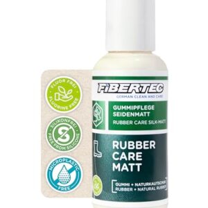Flasche mit Fibertec Gummi- und Kautschuk-Pflege für Gummistiefel und Bootshäute, seidenmatt, 100ml, in reiner, umweltfreundlicher Verpackung