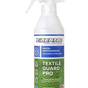 Fibertec Textile Guard Pro Imprägnierspray für synthetische Stoffe, 500 ml Flasche, geeignet für Outdoorbekleidung mit und ohne Membran, mit ergonomischem Sprühkopf und wasserabweisenden Eigenschaften.