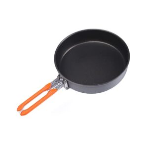 Robuste und leichte Fire-Maple FP Pfanne aus harteloxiertem Aluminium mit schwarzer Antihaftbeschichtung und orangefarbenem, ergonomischem Faltgriff für Camping und Outdoor-Kochen.