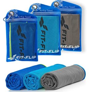Fit-Flip Kühltuch 3er Set in verschiedenen Farben für Fitness und Sport, optimales kühles Handtuch für Schweiß und Erfrischung während sportlicher Aktivitäten.