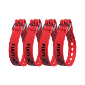 Fixplus-Strap 4er-Pack mit vier roten Zurrgurten aus Spezialkunststoff und Aluminiumschnalle, ideal zum Sichern und Befestigen von Gegenständen in verschiedenen Anwendungen.