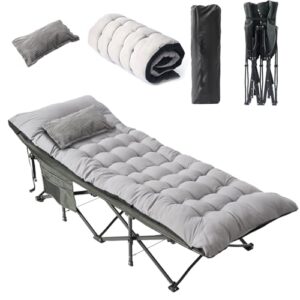 Flycoop Feldbett klappbar für Camping, mit gepolsterter Matratze und Kissen, ideal für Outdoor Aktivitäten, robust und stabil.