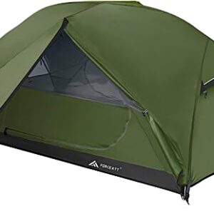 Forceatt Zelt für 2 Personen in dunkelgrün, ideal für Camping und Outdoor-Aktivitäten, mit zwei D-förmigen Türen und robustem, wasserdichtem Material.