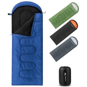 Forceatt Schlafsack in verschiedenen Farben auf weißem Hintergrund, geeignet für Outdoor-Aktivitäten, Reisen und Festivals, kompakt und leicht.
