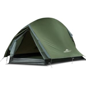 Ultraleichtes 1-2 Personen Camping Zelt in dunklem Olivgrün mit wasserdichtem Material, das für Trekking, Motorradreisen und Festivals geeignet ist.